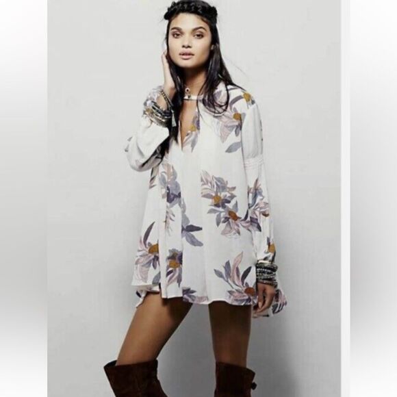 Free People Tree Swing Electric Orchid Floral Oversized Tunic Dress - Picture 2 of 16